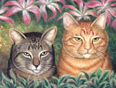 Two tabbycCats and orchids oil painting.y